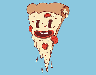 Personaje ilustrado con forma de porción de pizza